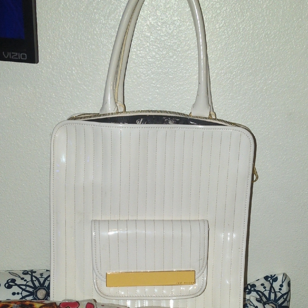 White Patent Leather Structured Tote Bag